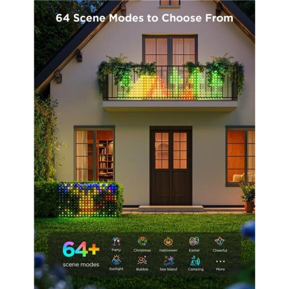 Outdoor Net Lights, 2.8 × 9.4ft with RGBIC and DIY Functions, 480 LEDs - Picture 5 of 7